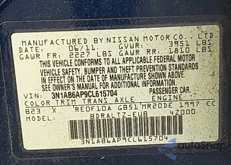 2012 Nissan Sentra 2.0 S from USA, damaged, VIN 3N1AB6AP9CL615704
